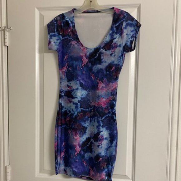New * s/s BODY CON Stretch SEXY DRESS * BLUE Black PINK Purple STORMY SKY ~ XS S - Picture 2 of 7